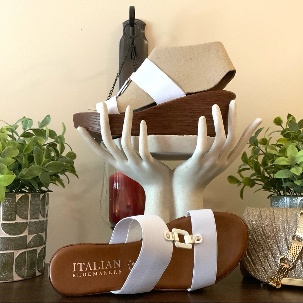 NEW Italian Shoemakers White and Brown Wedge Sandals
